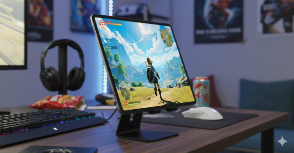 ゲーミングデスク上のゲーミングタブレット